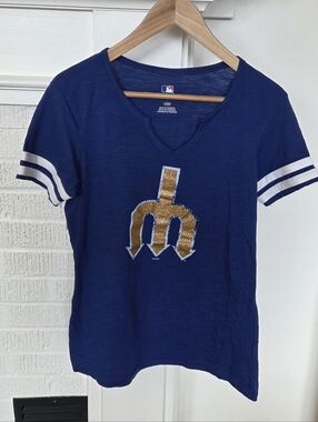 Genuine Merchandise Seattle Mariners Trident Royal Blue Baseball Tee Womens Larg